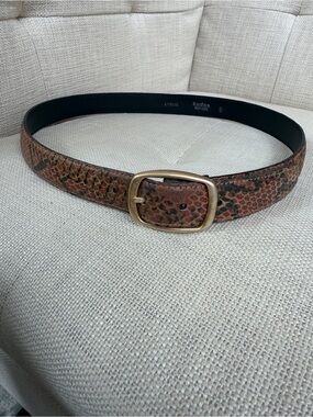 KUDOS Genuine Leather Snakeskin Print Belt Gold Tone Metal Buckle Coastal Edgy